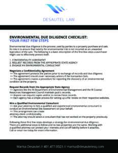 ENVIRONMENTAL DUE DILIGENCE CHECKLIST: YOUR FIRST FEW STEPS
